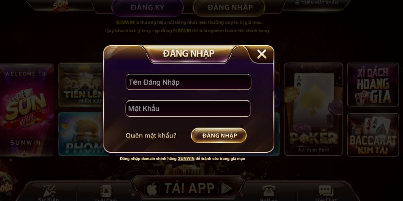 Mở Sunwin trên PC và đăng nhập trong tích tắc